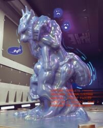 absurd_res alien alien_humanoid animal_humanoid antennae_(anatomy) arthropod arthropod_humanoid blender_(artwork) blender_cycles_(artwork) blue_eyes bondage booby_trap bound compound_eyes digital_media_(artwork) digitigrade dragon dragon_humanoid encasement ex-oh_(xenomaker) from_behind_position hi_res humanoid insect_humanoid insects latex liquid_latex male mythological_creature mythological_scalie mythology panicking purple_body samagthra scalie sex sound_effects spoon_position text_bubbles xenomaker_(artist)