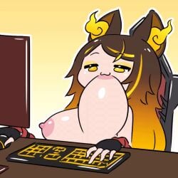 animated breasts computer_keyboard indie_virtual_youtuber manyakis self_breast_sucking sinder_(vtuber) sucking_breasts_meme sucking_nipples