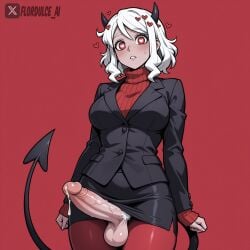 1futa ai_generated balls cum cum_drip demon_horns demon_tail erect_penis erection flordulce futa_only futanari heart heart-shaped_pupils helltaker horns modeus_(helltaker) pantyhose penis pubic_hair red_eyes short_hair skirt solo_futa standing suit_jacket testicles turtleneck white_hair