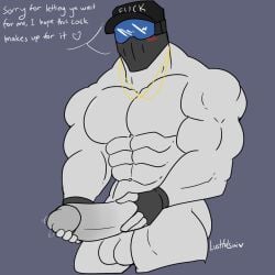 bara blush_lines cap collar fingerless_gloves gay holding_penis lustfulsai masked_male precum solo