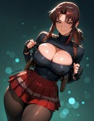 ai_generated black_lagoon boob_window cleavage cleavage_cutout fr34ky huge_breasts revy skirt sweater turtleneck