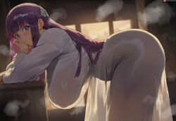 1girls ai_assisted ai_generated ass breasts dat_ass dress female fern_(sousou_no_frieren) huge_ass huge_breasts light-skinned_female light_skin long_hair purple_eyes purple_hair see-through see-through_clothing shexyo sousou_no_frieren thick_thighs