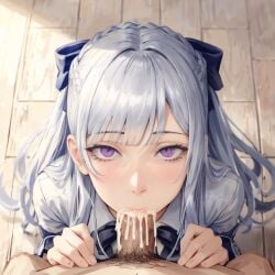 ai_generated ak-12_(girls'_frontline) blowjob cum cum_in_mouth fellatio girls'_frontline oral oral_sex pov pov_eye_contact tripogibeli white_hair