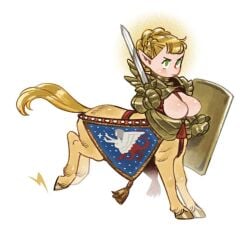 armor armored_female artist_request centaur delicious_in_dungeon dungeon_meshi large_breasts marcille_donato tagme tits_out