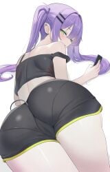 1girls ass ass_focus back big_ass cameltoe female hololive looking_at_viewer looking_back nekonosuke shorts thick_thighs thighs tokoyami_towa vtuber