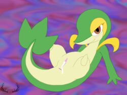after_sex anus blush blush_lines bodily_fluids brown_eyes cum cum_drip cum_in_vagina cum_inside cum_on_body dripping eyeliner feet female feral generation_5_pokemon genital_fluids genitals green_arms green_body green_nose green_tail hi_res leaf leaf_tail looking_at_viewer lying makeup mettdesign_(artist) nintendo on_back pink_anus pink_vulva pokemon pokemon_(species) revealing_anus revealing_pussy snivy solo spread_legs spreading tail tan_body tan_feet tan_legs tan_tail vulva watermark yellow_body yellow_eyeliner