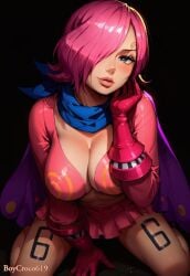 1girls big_breasts boycroco619 cleavage female female_only kneeling one_piece pink_hair reiju vinsmoke_reiju