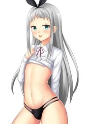 1boy :3 :3d blend_s dearonnus femboy green_eyes kanzaki_hideri male male_only navel nipples partially_colored silver_hair sissy solo trap very_long_hair