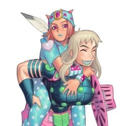 2girls genderswap_(mtf) gyro_zeppeli johnny_joestar jojo's_bizarre_adventure jojo_reference rule_63 steel_ball_run