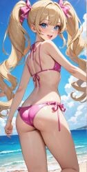 1girls ai_generated ass ass ass_focus back back_view bangs bare_legs bare_shoulders bare_thighs beach big_eyes bikini bikini_bottom bikini_top blonde_female blonde_hair blonde_hair blue_eyes blush breasts bubble_butt butt_crack commentary_request curled_hair cute cute_ass cute_face earrings female female_focus female_only flat_chest flat_chested from_behind girl girly happy hips lia_the_busty_redhead looking_at_viewer looking_back looking_back_at_viewer looking_over_shoulder micro_bikini midriff ocean open_mouth original original_character outdoors outside petite pink_bikini pink_bikini_bottom pink_bikini_top ribbon ribbons self_upload shoulder_blades shoulders sky small_ass small_breasts solo solo_female solo_focus string_bikini tagme thin_waist twintails water