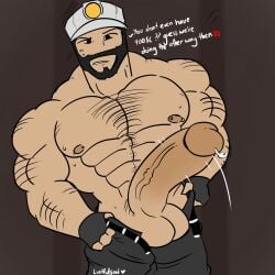 bara beard big_penis cave fingerless_gloves gay hairy_male lustfulsai miner_helmet pierced_nipples roblox solo veiny_penis