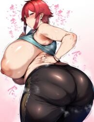 1girls ai_generated aizawa_tomo areolae ass big_breasts breasts enormous_breasts female female_focus huge_ass huge_breasts large_breasts nipples plump red_eyes red_hair thick_ass thick_thighs thighs tomboy tomo-chan_wa_onna_no_ko venus_body