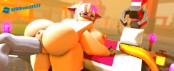 3d ass big_ass big_breasts breasts farm_(tower_defense_x) female glasses japanese ktiiejiju_(artist) neko neko_farm nipples pencil pink_hair pose roblox roblox_game robloxian thighs tie tower_defense_x