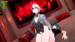 3d anus arlecchino_(genshin_impact) bed belly_button black_hair blowjob bouncing_ass bouncing_breasts bra breasts english_text fellatio genshin_impact hoyoverse huge_breasts indoors light-skinned_female light-skinned_male light_skin mihoyo moaning no_panties on_bed open_mouth penetration penis promeia_(zenless_zone_zero) pussy red_bra red_eyes sex sound tagme text text_box toone two-tone_hair vaginal_penetration video white_hair xingqiu_(genshin_impact)