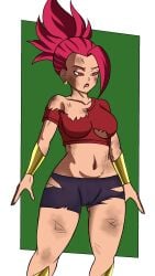 brown_skin dragon_ball dragon_ball_super kale ponytail red_eyes red_hair saiyan saiyan_girl universe_6 universe_6_girls