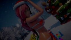 3d 3d_animation ass bikini_bottom_aside bikini_top_aside blue_heels breasts christmas christmas_tree dancing high_heels jic_jic mmd neo_(rwby) nipples no_sex pussy ribbons rwby santa_claus santa_hat snow tagme video white_bikini