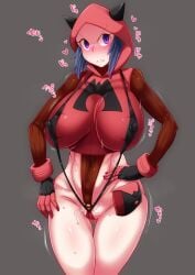 blue_hair female_team_magma_grunt female_team_magma_grunt_(pokemon_oras) jiggling_breasts looking_nervous niwatora no_ai pokemon pokemon_oras pokemon_trainer purple_eyes team_magma team_magma_grunt team_magma_grunt_(female) team_magma_grunt_(pokemon_oras) team_magma_logo team_magma_uniform wet_pussy