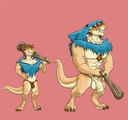 anthro balls barefoot big_penis body_hair chest_hair clothing club_(weapon) growth humanoid_penis lutrine male male_only mammal melee_weapon muscle_growth muscular muscular_male mustelid penis precum pubes tawny_otter tawny_otter_(character) thong vein veiny_penis weapon