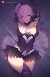 biting_lip breasts clothing curvy dark_elementalist_lux elbow_gloves elementalist_lux female female_only hair league_of_legends long_hair luxanna_crownguard nanoless patreon_logo purple_eyes purple_hair skirt solo url video_games wide_hips