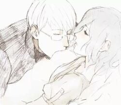 1boy 1boy1girl 1girls 2017 arima_kishou blush breast_sucking breasts clothed clothing female ghoul glasses kirishima_touka light-skinned_female light-skinned_male light_skin looking_pleasured male mouth_on_breast nipples simple_background sucking sucking_breasts sucking_tits tokyo_ghoul tokyo_ghoul:re unknown_artist white_background white_hair white_hair_male