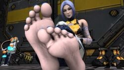 1girls 3d 3d_(artwork) 3d_render barefeet barefoot blue_hair blue_lipstick blue_toenails bob_cut borderlands borderlands_2 clothed feet feet_focus feet_together feet_up female female_only foot_fetish foot_focus footwear gun kombatkatto light-skinned_female looking_at_viewer maya_(borderlands) painted_toenails pale-skinned_female pov pov_feet shoes shoes_removed short_hair smirk soles solo solo_female source_filmmaker source_filmmaker_(artwork) tattoo toes
