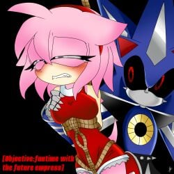 1boy1girl amy_rose blush fetish kidnapped_girl mechanical neo_metal_sonic pink_fur robot rope_bondage shibari_over_clothes sonic_(series) tagme