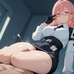 ai_generated bare_thighs female female_focus female_only glasses penis thick_thighs thigh_sex thighs tsukishiro_yanagi zenless_zone_zero