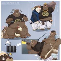 2024 96panda anal anthro armor armpit_sniffing balls bear ben_bigger blush bodily_fluids book bottomwear brown_body clothing cum duo ejaculation erection genital_fluids genitals handjob hard_hat hat headgear headwear helmet hi_res kemono male male/male mammal mihoyo overweight overweight_male pants penile penis scar sex shirt sniffing sniffing_clothes topwear underwear underwear_sniffing walking zenless_zone_zero