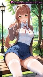 1girls 2025 ai ai_assisted ai_generated anime anime_style asian ass_visible_through_thighs bangs bench blazer blue_skirt blush bow breasts brown_hair brown_jacket bust busty cleft_of_venus clothing collared_shirt day doki_doki_literature_club dress_shirt female female_focus female_only female_solo grass green_eyes hair_intakes hairbow hand_up hentai hi_res high_quality high_resolution highres jacket lamppost large_breasts legs legwear long_hair long_sleeves looking_at_viewer medium_breasts miniskirt monika_(doki_doki_literature_club) natsuyoru neck_ribbon no_panties non-asian nopan on_bench open_clothes open_jacket outdoors park park_bench patreon paw_pose pleated_skirt ponytail pussy pussy_peek red_ribbon ribbon school_uniform see-through shirt sidelocks sitting sitting_on_bench skindentation skirt smile solo solo_female spread_legs stable_diffusion thighhighs thighs tongue tongue_out tree uncensored underwear vagina voluptuous voluptuous_female wet wet_clothes white_bow white_legwear white_ribbon white_shirt white_thighhighs