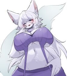 artist_request clevage female female_only furry furry_female glasses large_breasts looking_at_viewer meme_clothing nyova white_body white_fur