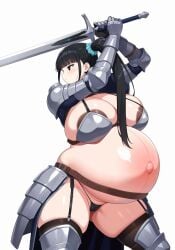 armor armored_female bloated_belly dark_nipples hyper_belly original pregnant pregnant_belly pregnant_female ready_to_pop swordfat_thighs thon thong