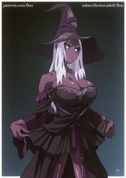 dark-skinned_female dark_skin elden_ring elden_ring_nightreign flou huge_breasts original recluse_(elden_ring) recluse_(nightreign) stella_(flou) tagme white_hair witch witch_costume witch_hat