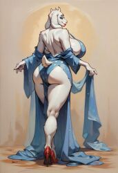 ai_generated anthro anthro_milf ass behind cleavage furry goat_girl goat_milf high_heels huge_ass huge_breasts looking_back tattoo toriel undertale werewolfmortisad294