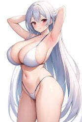 ai_generated azur_lane big_breasts bikini bikini_bottom bikini_top breasts cleavage huge_breasts large_breasts light-skinned_female light_skin mr._capybara sideboob sovetskaya_rossiya_(azur_lane) swimsuit underboob white_hair