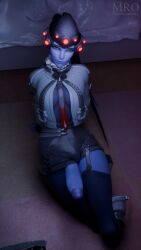 1futa 3d blizzard_entertainment blue_skin cosplay crossed_legs futanari huge_cock jacket jane_doe_(zenless_zone_zero)_(cosplay) long_hair moonroomoom overwatch overwatch_2 penis_through_leghole see-through shorts stockings transparent_clothing widowmaker zenless_zone_zero