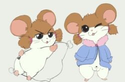 :3 ass brown_hair coat female hair half_naked hamster hamtaro_(series) mammal naughty_face one_eye_closed pubes pussy rodent sparkle_(hamtaro) unknown_artist white_hair wink