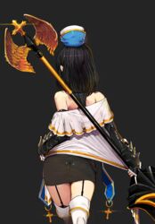 1girls back bare_shoulders dark_hair dungeon_and_fighter dungeon_fighter_online female female_crusader_(dungeon_and_fighter) female_only happening18 looking_away stockings tight_skirt