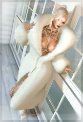 big_breasts blonde_hair blue_eyes breasts cleavage cleavage_t deo_beaumont emma_frost female fur fur_coat marvel marvel_comics nail_art nail_polish nipple_slip nipples nose_piercing platinum_blonde_hair second_life tattoo tattoos white_queen x-men