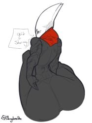 annoyed augdensden dialogue from_behind hollow_knight hornet_(hollow_knight) large_ass looking_back solo solo_female