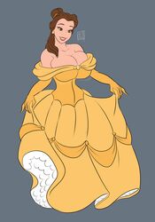 1girls 2019 alternate_breast_size beauty_and_the_beast belle belle_(beauty_and_the_beast) big_breasts bootijuse breast_expansion breasts brown_eyes brown_hair busty cleavage disney disney_princess dress dress_lift ear_piercing female gown hourglass_figure huge_breasts human long_dress long_hair off_shoulder pale-skinned_female pale_skin plain_background png princess princess_dress shoulderless_dress smile smiling solo thin_waist voluptuous yellow_dress