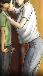against_wall dominant_female evil_smile imminent_rape kuroneko_smith obaa-san_no_karada_ga_kimochi_yosugiru_kara pushed_against_wall