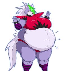 bbw belly belly_expansion big_belly big_breasts breasts chubby english_text female female_only five_nights_at_freddy's five_nights_at_freddy's:_security_breach fnaf furry green_hair mizz-britt overweight overweight_female pizza ponytail purple_fur purple_hair roxanne_wolf_(fnaf) scottgames silver_hair text thick_thighs thong weight_gain wolf wolf_girl