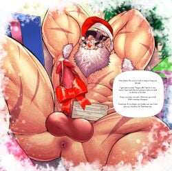 armpit_hair ball_gag balls bara beard big_balls big_penis blindfold body_hair boner christmas erection facial_hair male male_only muscles muscular nude penis robertsilva2019 santa_claus solo solo_male white_hair