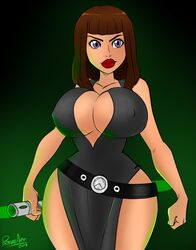 1girls 2019 alternate_hairstyle big_breasts big_lips brown_hair cleavage cleavage_cutout cosplay crossover danny_phantom evening_gown lara_croft_(cosplay) lipstick madeline_fenton milf nickelodeon pranky purple_eyes red_lipstick tomb_raider