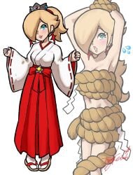 blonde_hair bondage breasts female female_only hair_over_one_eye kimono mario_(series) miko nintendo princess_rosalina solo super_mario_3d_world tagme yamino_ekakinin yukata