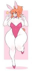 bimbo bunny bunnysuit fur furry huge_breasts huge_nipples kiwipotato pink_outfit rabbit tail