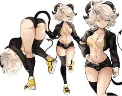 1girls ass bending_over breasts cleavage golden_eyes horns looking_at_viewer looking_back one_eye_closed oni_horns original pointy_ears rakeemspoon solo solo_female solo_focus susan_(rakeemspoon) tail wink