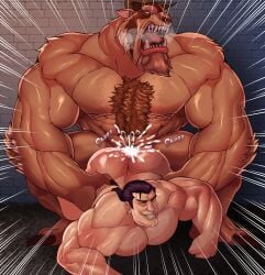 anal anal_sex anthro anthro_on_human balls bara beast_(disney) beauty_and_the_beast big_balls big_penis boner cum cum_in_ass cum_inside disney erection furry gaston gay interspecies male male/male male_only muscles muscular nude orgasm penis robertsilva2019 sex size_difference