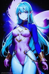 aeos ai_generated aios blue_body blue_eyes blue_hair dragon_ball goddess pointy_ears super_dragon_ball_heroes