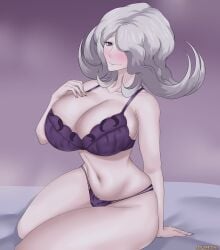 afimaki bed bra breasts danganronpa danganronpa_3 female female_only hair_over_one_eye kimura_seiko large_breasts lingerie lingerie_only panties thick_thighs thighs